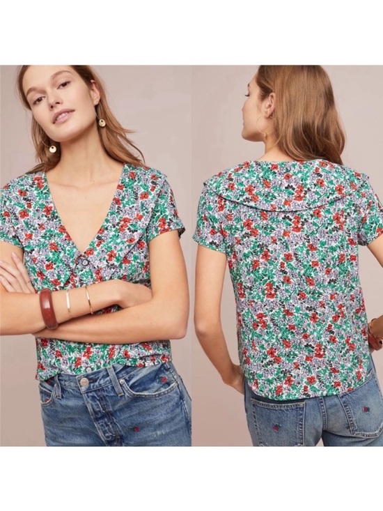 Anthropologie Tops - Anthropologie Maeve Floral  whimsical top w/ collared detail - French Girl